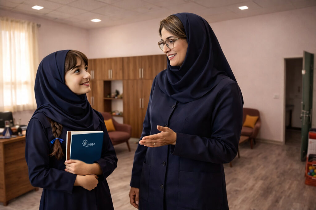 مدیر و دانش‌آموز دبیرستان مهرستا- مجتمع فرهنگی آموزشی مهرستا در شیراز